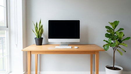 Modern workspace with computer on table in home office. Workplace concept