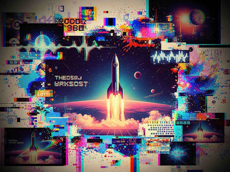 Rocket in space. Futuristic background. Vector illustration.