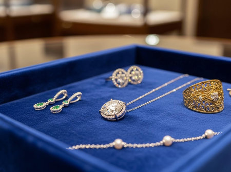 jewelry on display at a jewelry store in Parisの写真素材