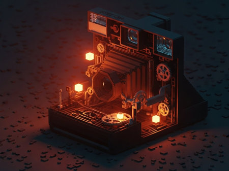 Vintage movie camera on a black background. Close-up.の写真素材