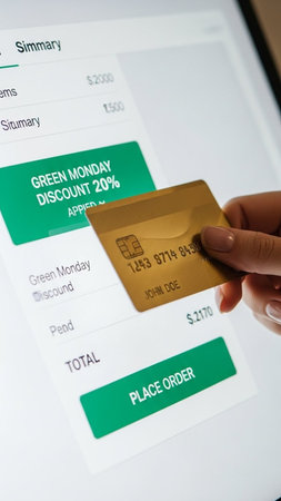 Close-up of credit card on digital tablet screen. Online shopping conceptの写真素材