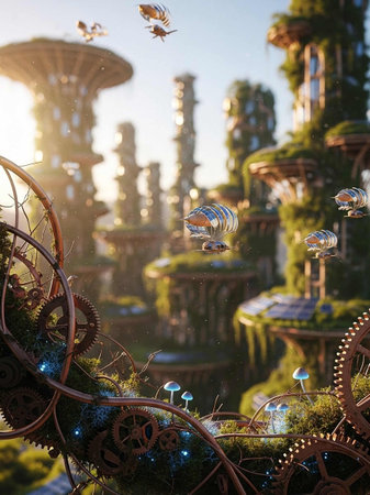 Fantasy landscape with fantasy worlds. 3d illustration. Selective focus.の写真素材