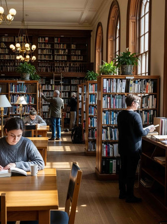 Group of students studying in the library. Education and learning concept.の写真素材