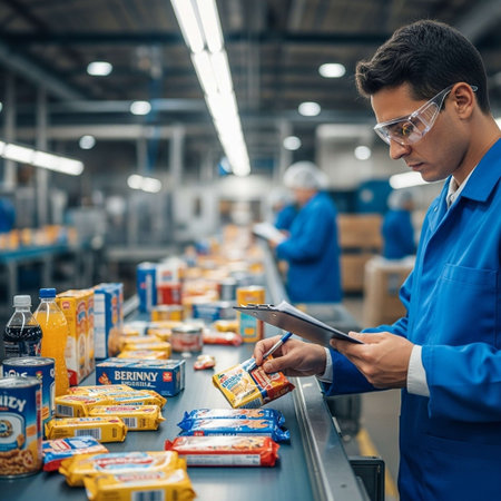 High angle view of a young male worker using a digital tablet while checking products in a warehouseの写真素材