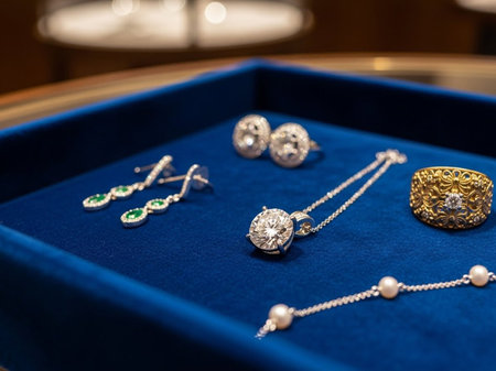 jewelry in a box on a table in a luxury storeの写真素材