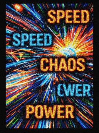 The words SPEED on a black background with a colorful firework.