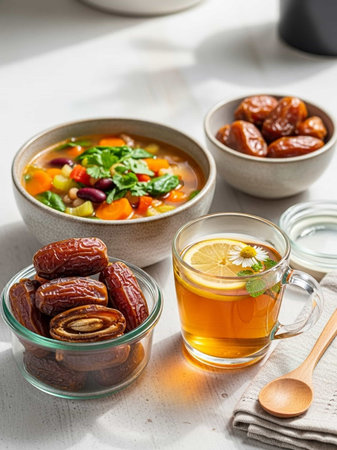 Traditional oriental soup with dates, turmeric and lemon juice.
