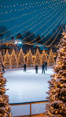 People skating on ice rink in Riga, Latvia.