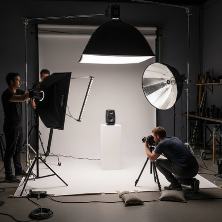 Photographer working with professional camera in photo studio. Professional photographer working with professional equipment.の写真素材