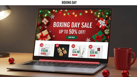 Online Christmas Sale on laptop screen. 3D render of a laptop with a Christmas sale on the screen.