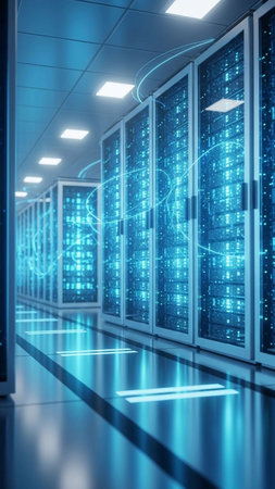Server room data center. Internet and technology concept. 3D Rendering