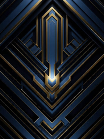 Abstract blue metallic background with golden lines. 3d rendering, 3d illustration.