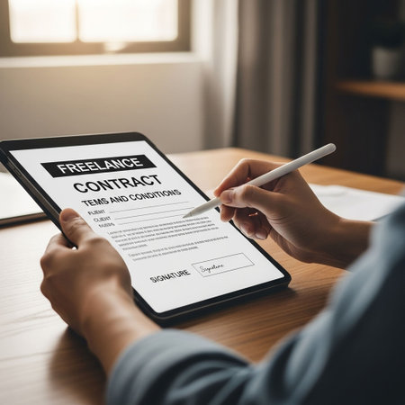 Man hand holding digital tablet with health insurance claim form on screen.