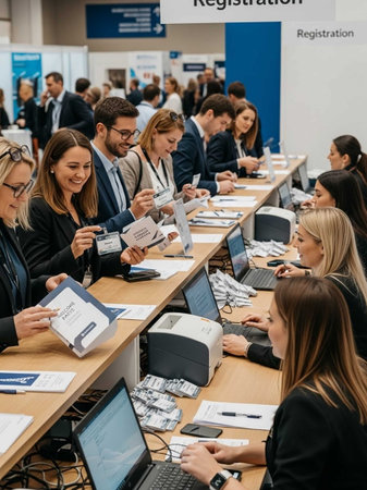 People gather at an international exhibition.の写真素材