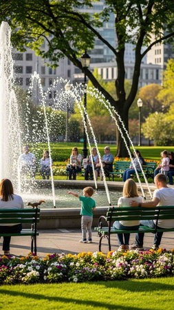 People relax in Central Park in New York City.の写真素材