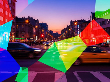 Traffic in the city center of Paris at night, France.の写真素材