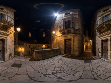 Night view of the street in the old cityの写真素材