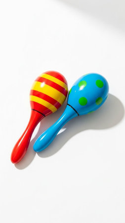 Colorful maracas on white background with copy space for text