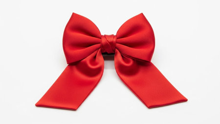 Red satin bow isolated on white background, clipping path included.の写真素材