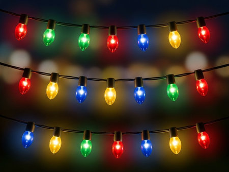 Colorful Christmas lights on dark background. Colorful Christmas lights.