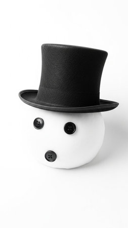 snowman with black top hat isolated on a white background.の写真素材