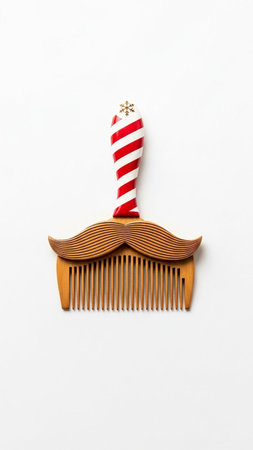 Wooden comb with red and white stripes on a white background.