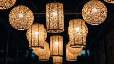 Vintage style light bulb lamp decoration in coffee shop - Vintage Light Filterの写真素材