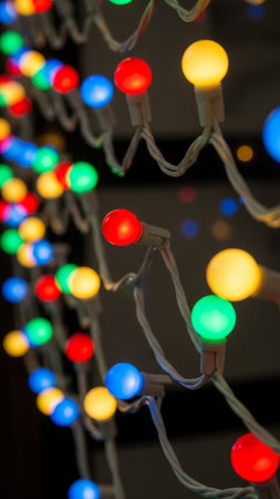 Colorful LED garland on a dark background. Close up.の写真素材
