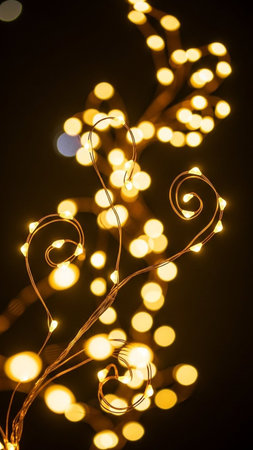 christmas lights with bokeh effect on black background, shallow depth of field