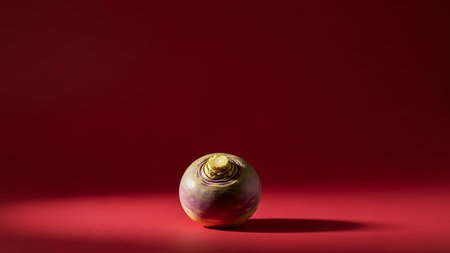Turnip on a red background. Minimal still life photography.の写真素材