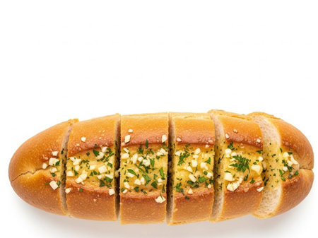 Baguette with garlic and parsley on a white background.の写真素材