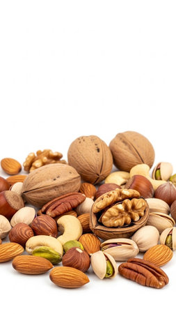Mix of nuts on a white background. Nuts mix on white backgroundの写真素材