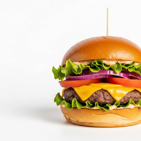 Cheeseburger on a white background. Close-up.の写真素材