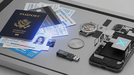 Passport, smartphone and credit cards on the table. 3d rendering