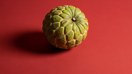 Custard apple on a red background. Exotic fruit.の写真素材