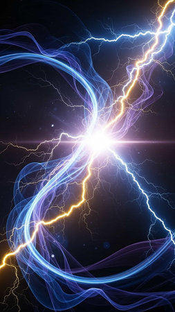 Blue electric lightning on a dark background. Abstract lightning background. 3D rendering