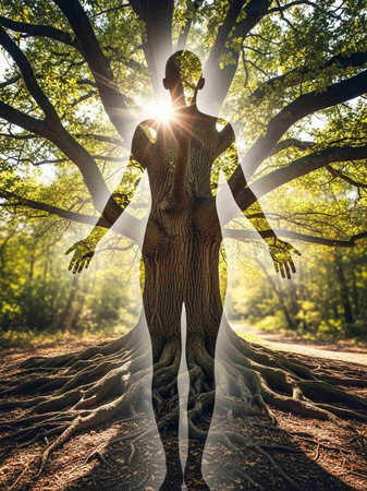 Woman figure in the forest. 3d rendering, 3d illustration.