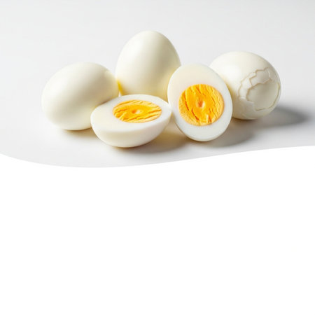 Boiled eggs isolated on white background with copy space for text.