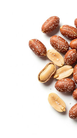 Roasted peanuts isolated on white background with copy space for your text