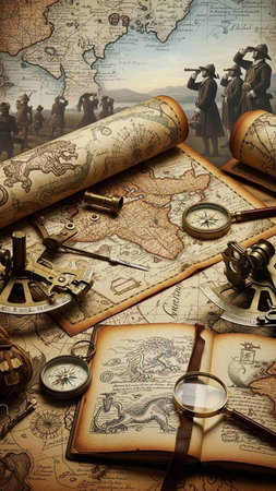 Vintage map and magnifying glass. Retro style toned picture