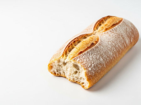 French baguette on a white background with copy space for text