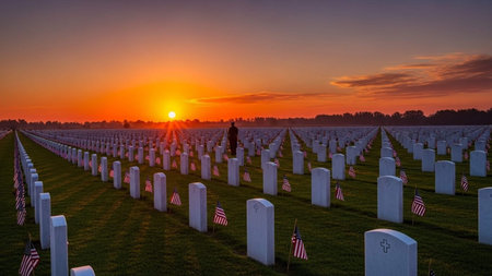 American military cemetery at sunset, Arlington National Cemetery, Virginia, USA