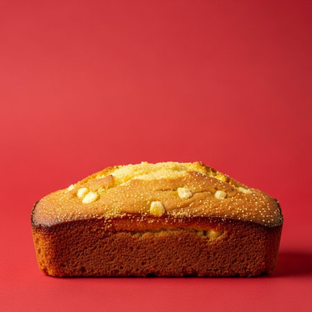 Cake on a red background. Place for text.