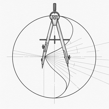 Drawing compass on a white background. Drawing by hand. Vector illustrationの写真素材