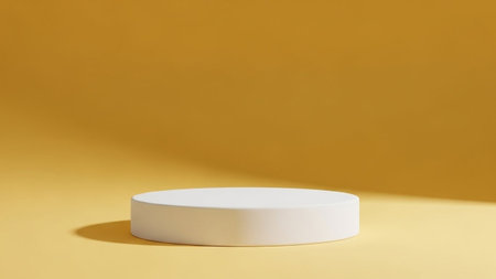 White podium on a yellow background. 3d rendering, mock upの写真素材