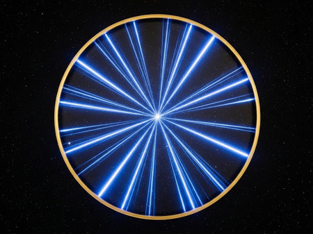 Circle with blue rays on a black background. 3d rendering