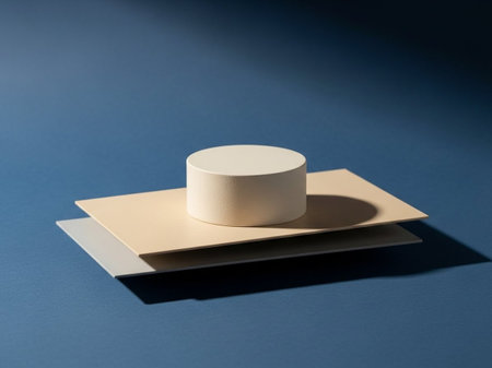 White round podium on a blue background. Mockup for product presentation.