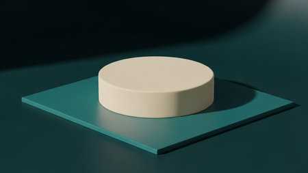White round podium on a green background. 3d render illustration.の写真素材