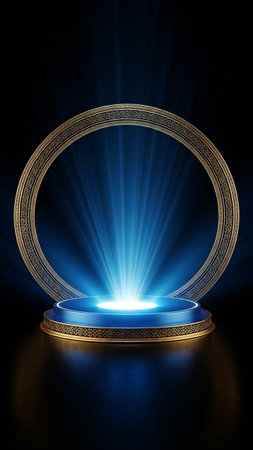 Abstract scene podium illuminated by spotlight. Award ceremony concept. Stage backdrop.