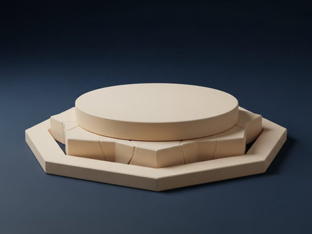 Round podium on a blue background. 3d render. Place for your product.
